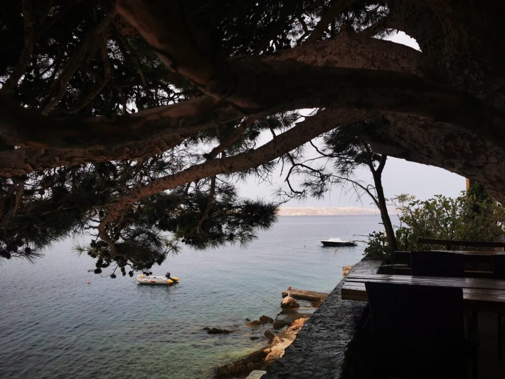 Essen mit Aussicht Kroatien am Meer mit Motorrädern