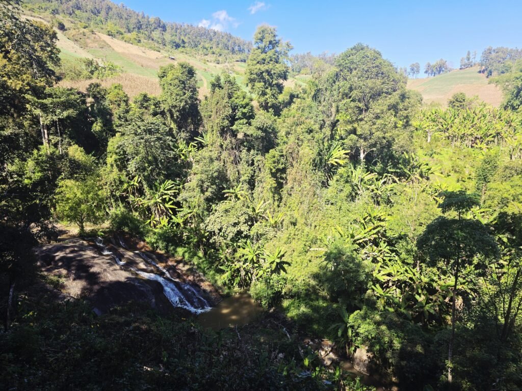 Motorradfahrer auf einer Serpentine im Mae Hong Son Loop